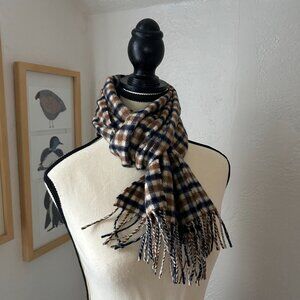 Aquascutum classic scarf 50% cashmere/50% wool check plaid navy, brown, cream